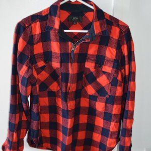 J Crew Buffalo Plaid Large 1/2 Zip Flannel Shirt Shacket M Tunic Wool Untucked